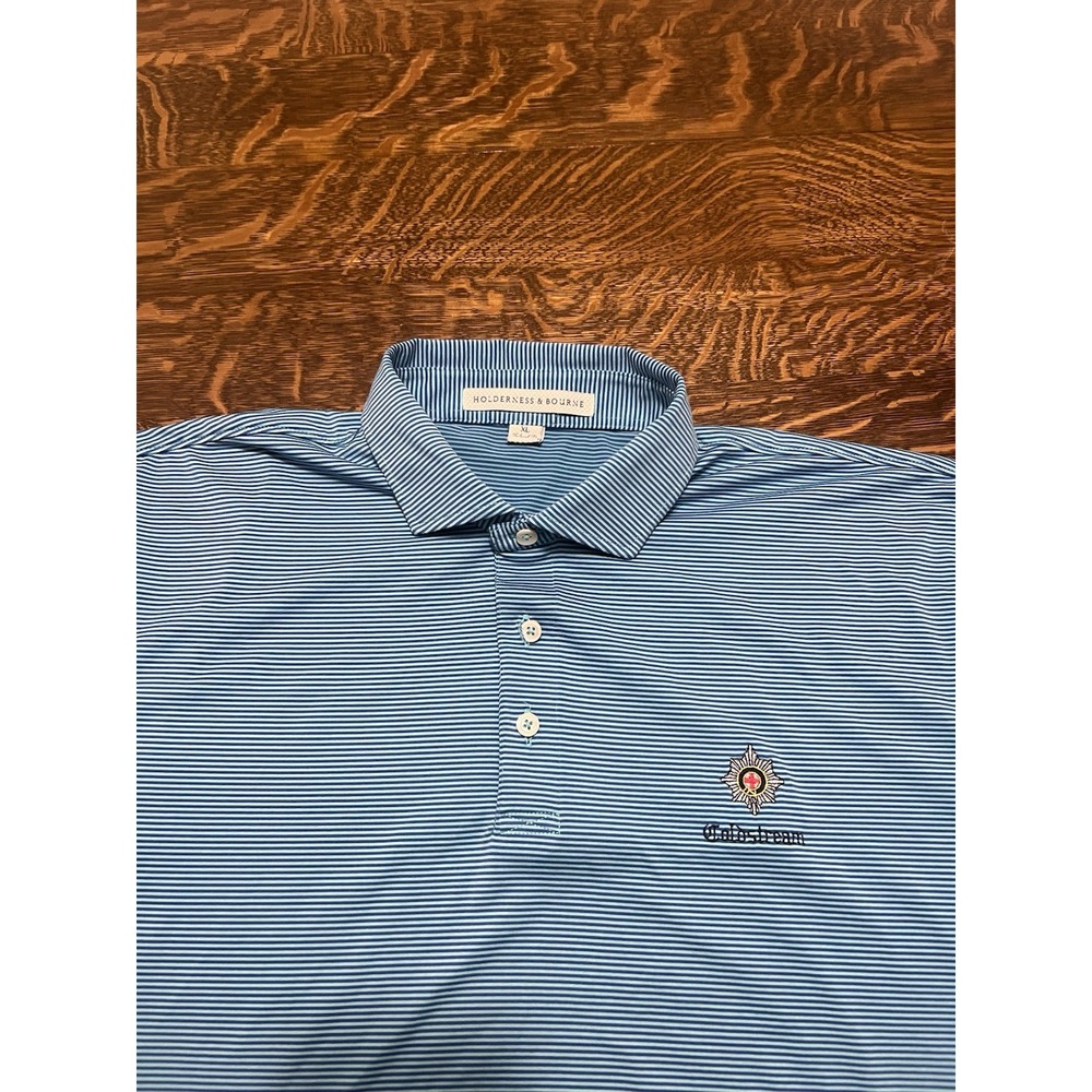 Holderness & Bourne Perkins Blue Striped Polo Mens XL Coldstream Golf Bermuda